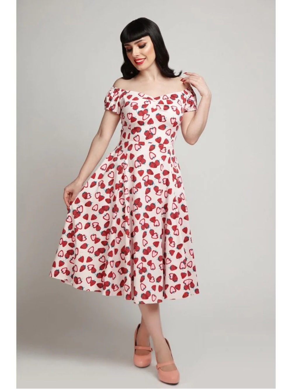Collectif Dolores Strawberry Hearts Swing Dress